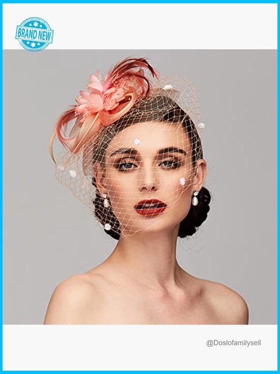 Vintage Lace Mesh Floral Feather Fascinator Headband with Veil for Wedding